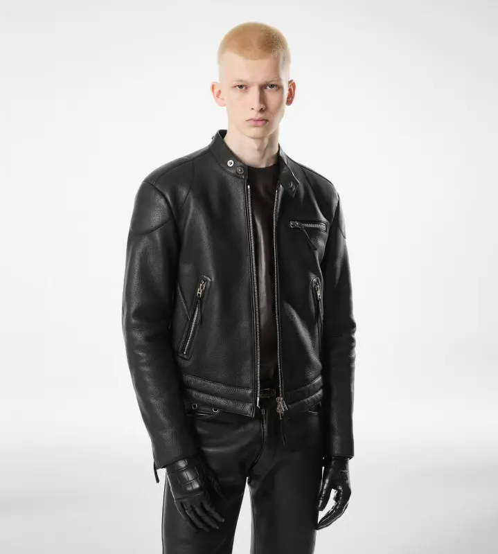 GRAIN LEATHER ZIP BIKER BLACK online
